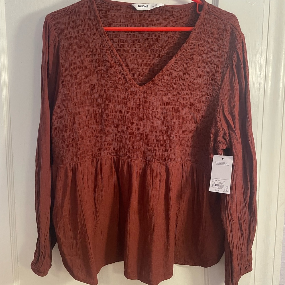 Womens Sonoma Smocked Bodice Peasant Top(Velvet Wine)